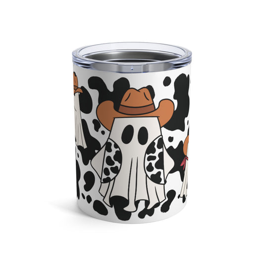 Cow Print Coffee Tumbler Insulated Cowboy Ghost Cup 10oz Halloween Cowprint Cup Unique Gift for Cow Lovers Rodeo Theme Mug Country Mug